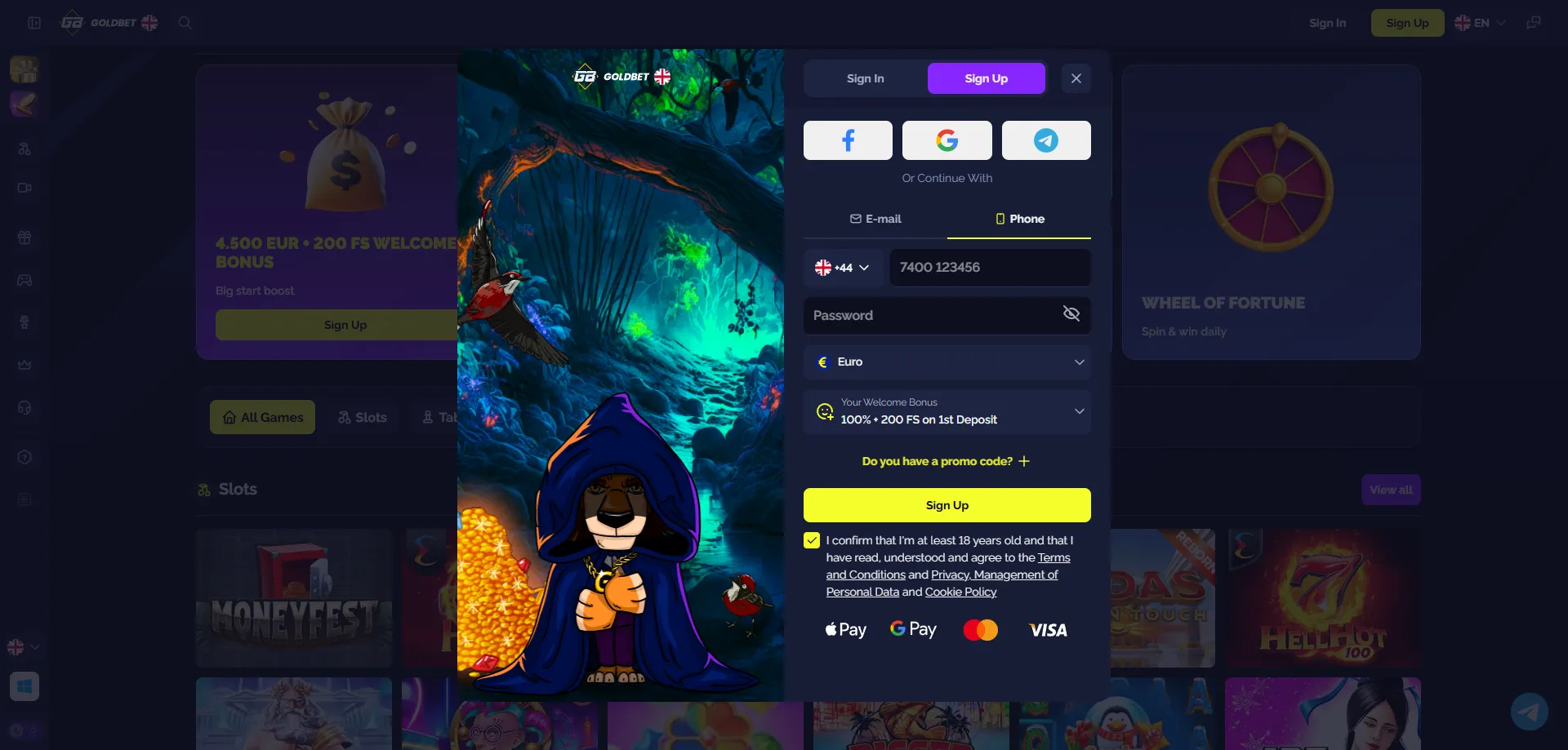 Goldbet Casino registration — create account and claim bonus India
