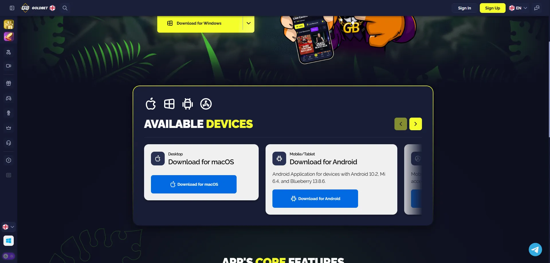 Goldbet Casino mobile app download for Android and iOS India