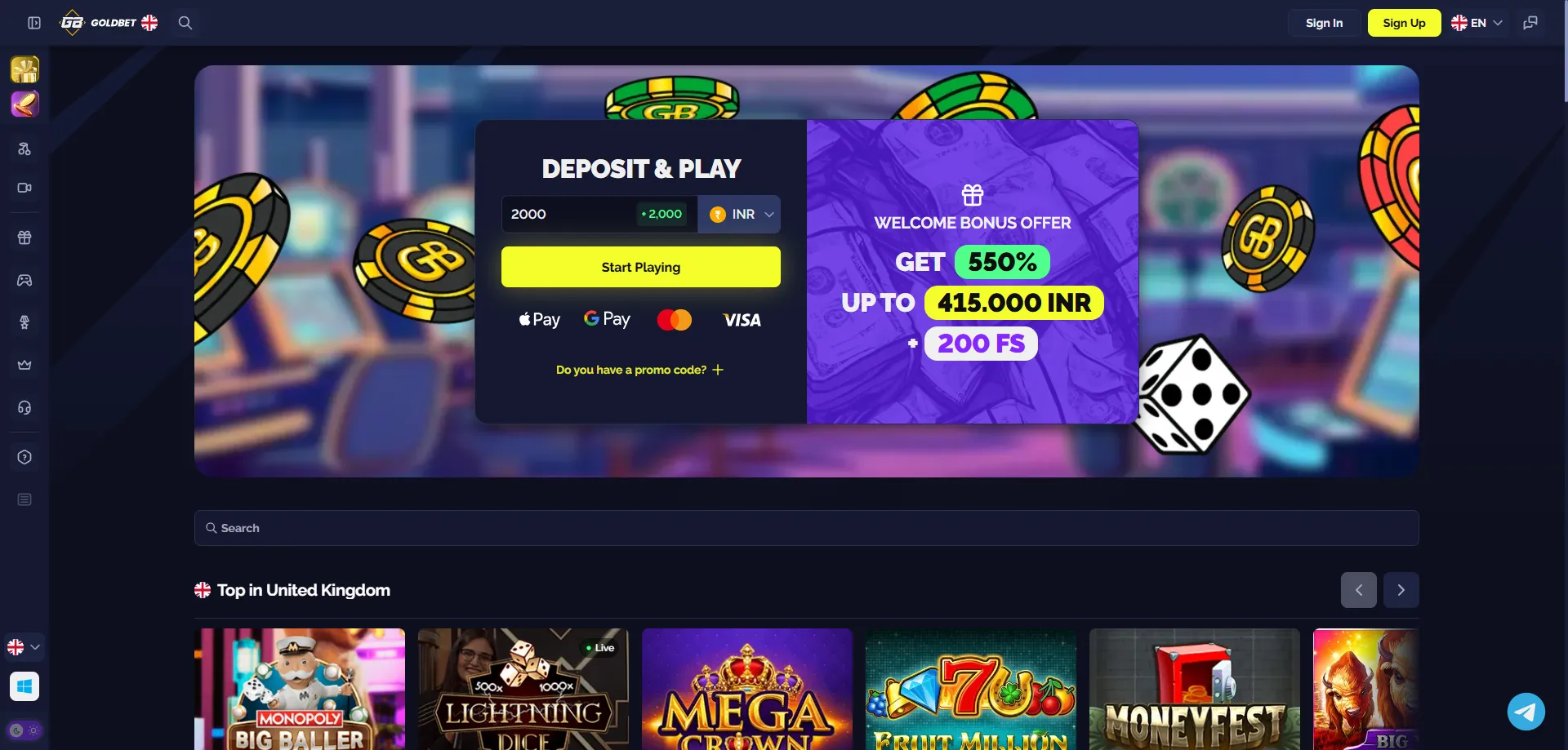 Goldbet Casino review 2026 — welcome bonus and game library India